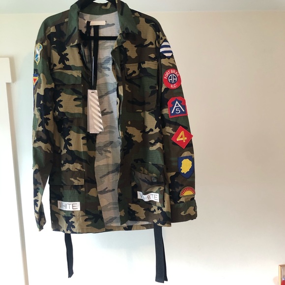 off white camouflage patch cargo jacket
